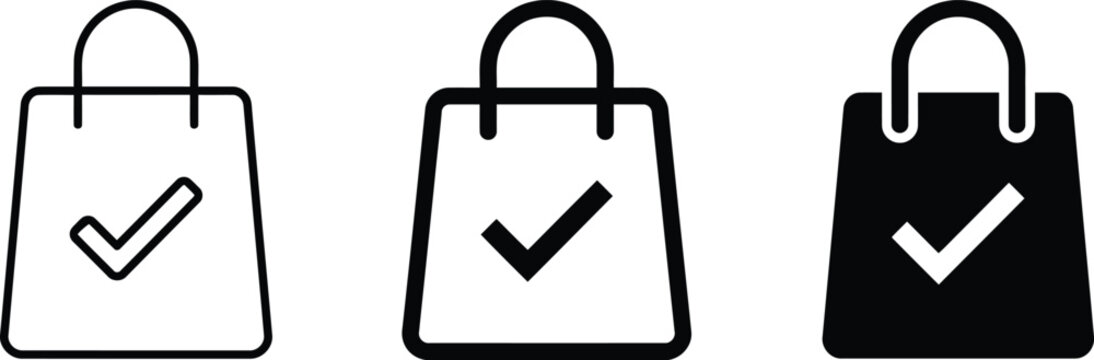 Three shopping bags with check marks, vector