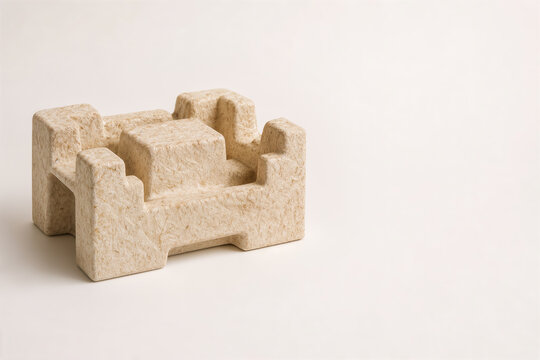 Mycelium packaging buffer insert on clean white surface biodegradable mushroom-based sustainable packaging block for circular economy industrial packaging innovation and eco logistics feature image
