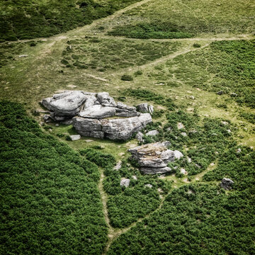 Drone Image Of 'Top' Tor On Dartmoor, Devon