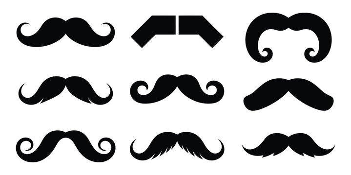 Black mustache silhouette shape vintage barber shop vector icon set