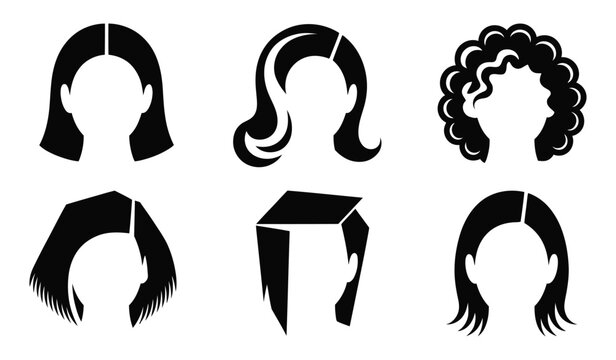 Female hairstyle haircut silhouette blank face avatar icon vector set