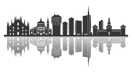 Obraz premium Milan Skyline Silhouette with Reflection - Iconic Italian Cityscape