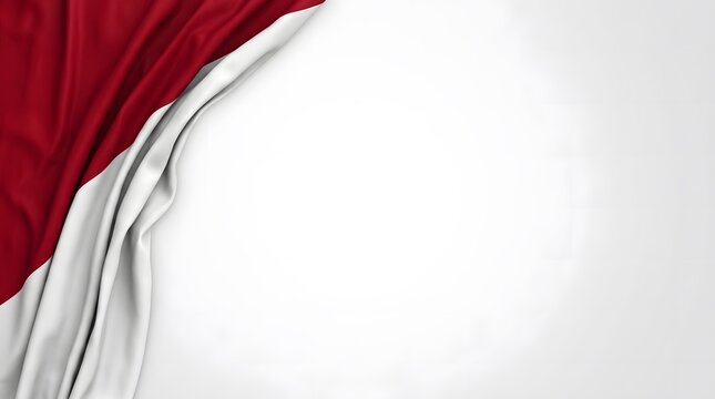 Clean minimalist background template for Indonesia Independence Day celebration with elegant red and white flag ribbon on the left corner.