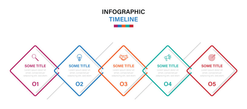 Minimal diamond process infographic and corporate presentation. five step business infographic design with presentation and workflow. vector illustration.