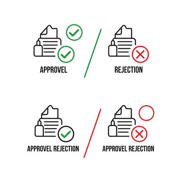 Paper document approval and rejection status line icons.