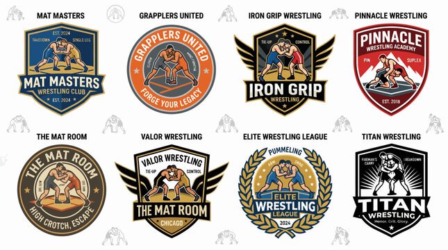 Professional wrestling and grappling league shield logo designs.