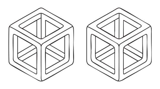black silhouette with line art vector icon of impossible cube geometric design