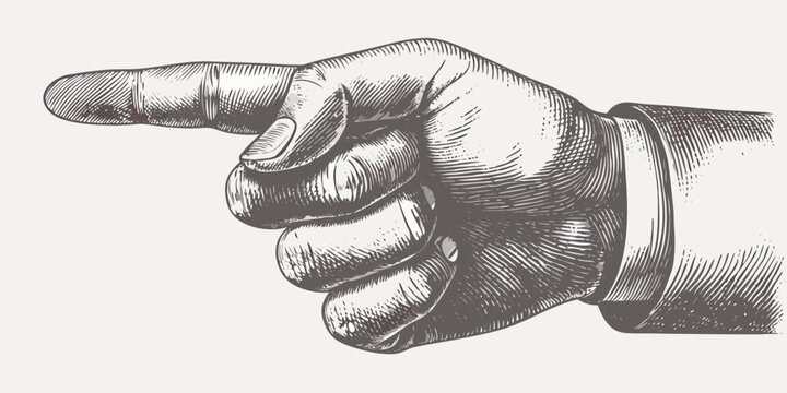 Pointing Hand Illustration In Vintage Engraving Style