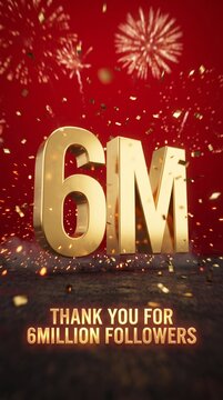 6 Million Followers Celebration Animation | Gold 6M Social Media Milestone Thank You Background