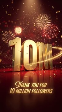 10 Million Followers Celebration Animation | Gold 10M Social Media Milestone Thank You Background