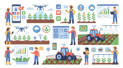 Fototapeta premium Farmers using digital technology for modern crop management.
