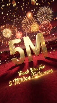 5Million Followers Celebration Animation | Gold 5M Social Media Milestone Thank You Background