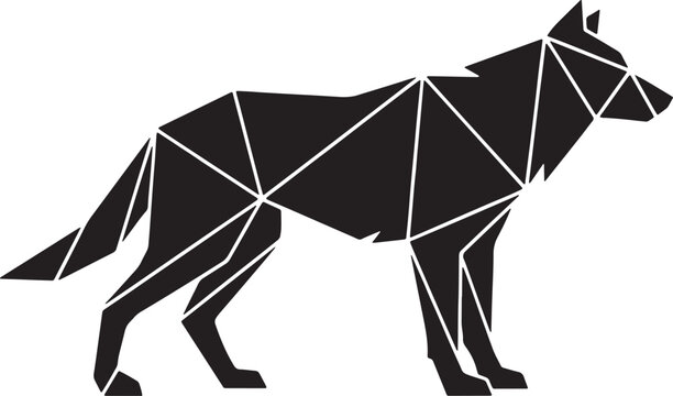 Geometric low poly wolf silhouette isolated on a plain white background