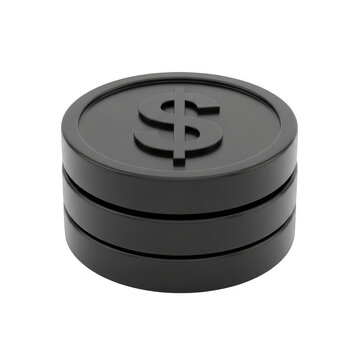 Stack of black dollar coins 3d icon isolated on transparent background