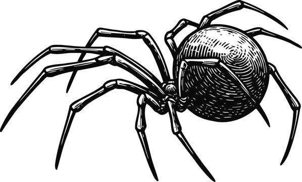 black widow spider engraving venomous arachnid detailed insect sketch