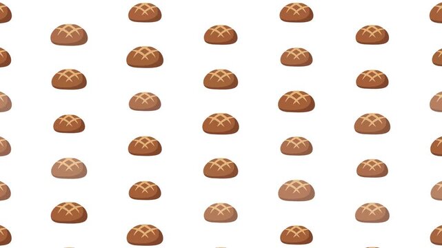 Seamless pattern of crusty brown baked bread buns on white