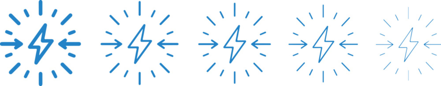 Lightning bolt icons with radiating lines a blue line art illustration series thunderbolt electricity spark