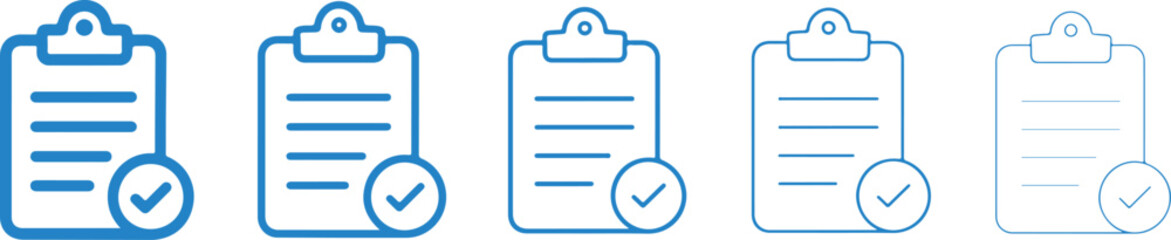 Clipboard with checklist icon set blue line art on white background checklists to do list task © Abdus