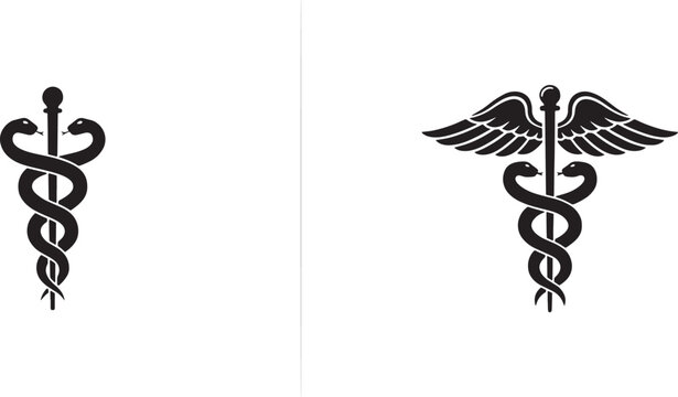 Two medical caduceus symbols with snakes and wings on white background