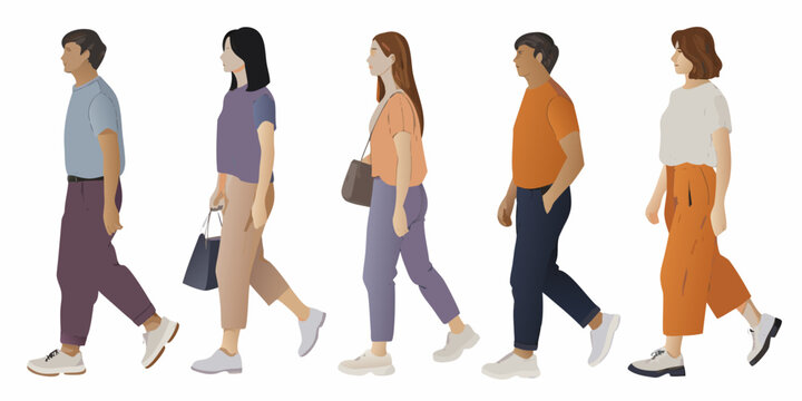 Walking figures illustration flat vector style with a white background