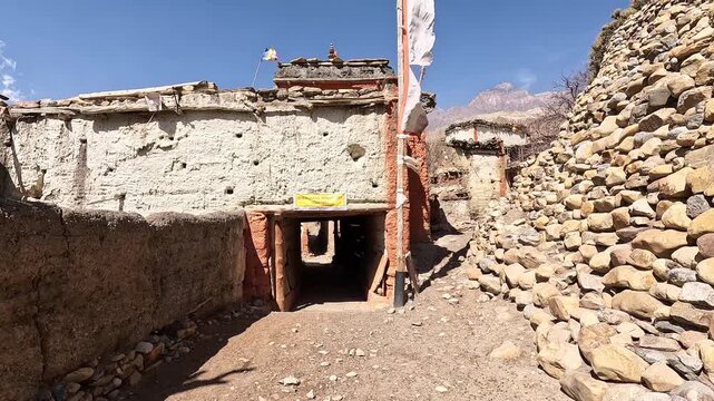 Mhenghang Monastery entrance gate, Tibetan architecture, Thangbe village, Upper Mustang Nepal