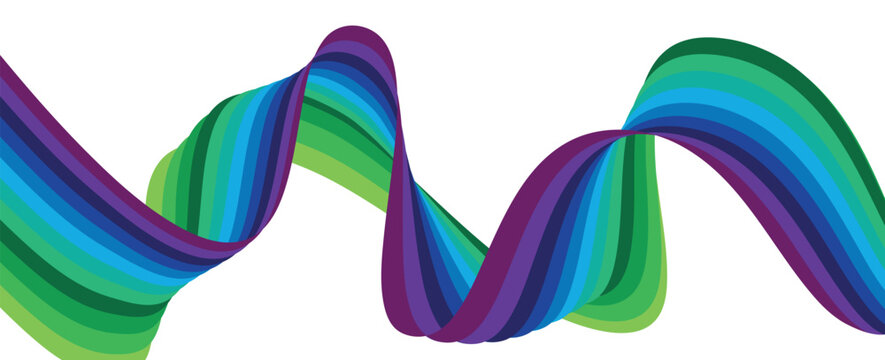 colorfull on white abstract perspective line wave stripes with 3d dimensional effect isolated on white.