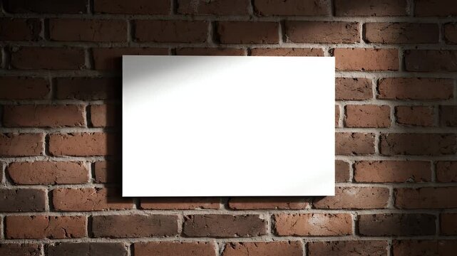 Blank white board on brick wall for advertising or messaging.
