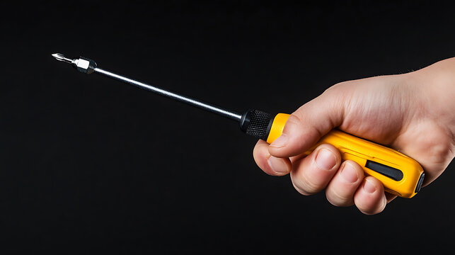 hand holding a screwdriver on black background