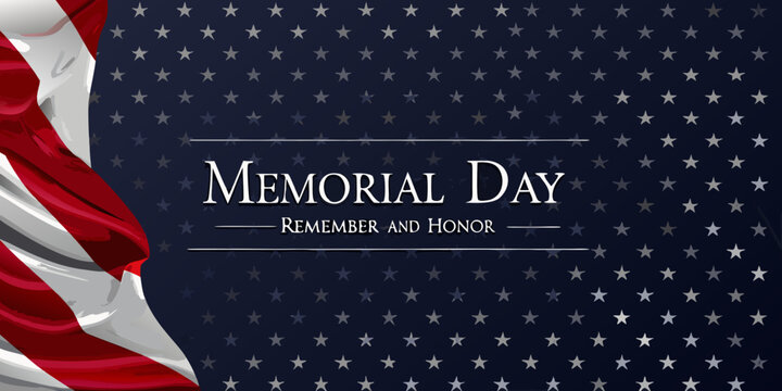 American Flag Wave Pattern With Stars And Memorial Day Text Vector Illustration