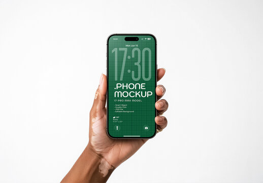 Diversity Hand With Vitiligo Skin Hold Phone Mockup On Editable Background