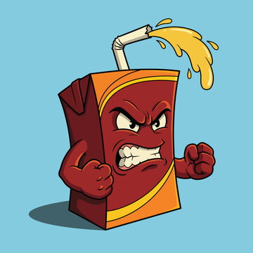 This dynamic image features an angry juice box character, exuding attitude with its furious expression and clenched fists, adding a quirky energy to any design.