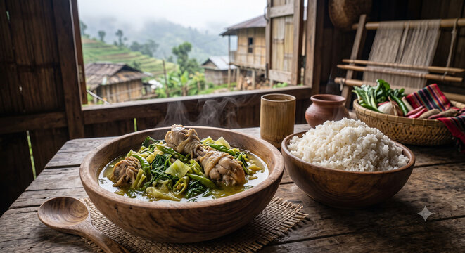 Mizo Bai Style Chicken with Fresh Vegetables and Northeast Flavors