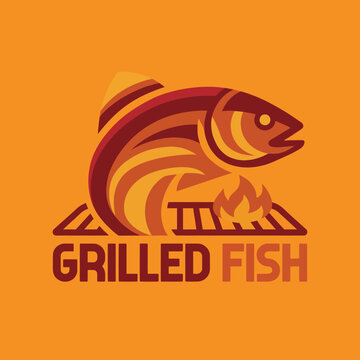 A vibrant and appealing logo design featuring grilled fish, ideal for culinary arts and seafood promotions. The artistic style emphasizes freshness and flavor, attracting food lovers.