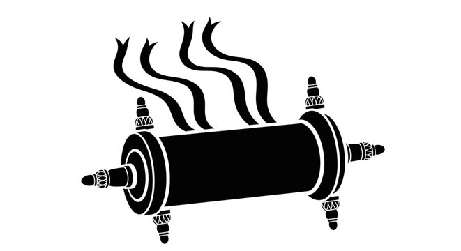 Black and white silhouette icon of a traditional torah scroll.