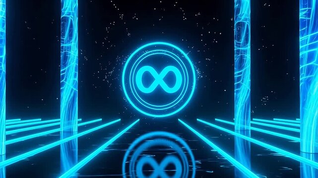 Glowing infinity symbol in futuristic space