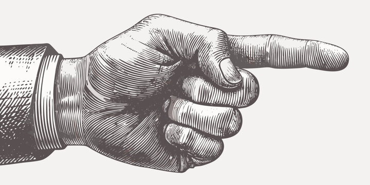 Etched Hand Pointing Right Vintage Style Engraving Illustration