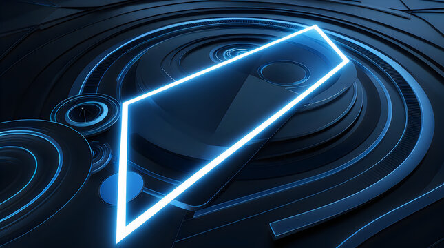 Abstract blue glowing trapezoid frame on dark background illustration