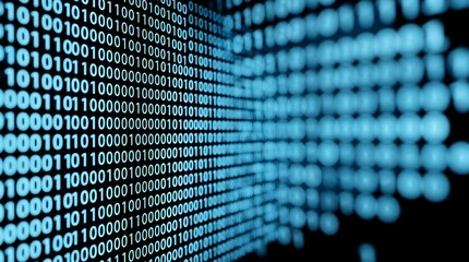 Fototapeta premium Abstract digital binary data code stream background with glowing blue numbers technology computing