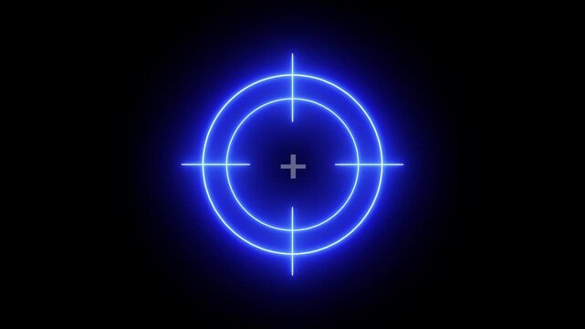 Futuristic Blue Neon Target Crosshair Loop Animation On Black Background HUD Sci-Fi Element