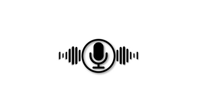 Glowing Black Microphone Icon With Audio Waveform Loop Animation On Black Background HUD Asset