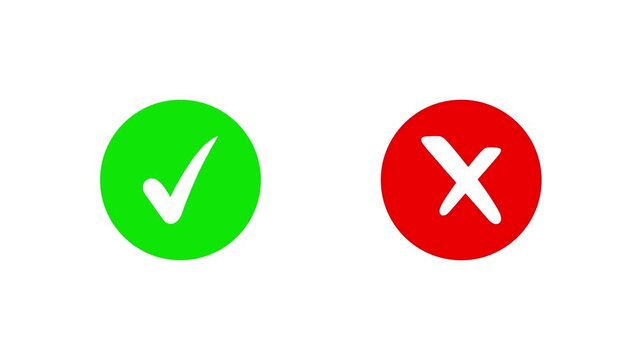 Animated Green Check Mark And Red Cross X Icon Loop Pack On White Background UI Element