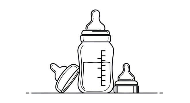 Baby Bottle and Nipples Outline Vector