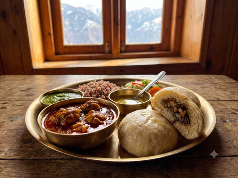 Himachali Chicken Curry with Traditional Steamed Siddu Combo