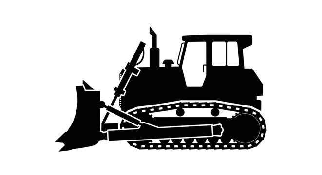 Silhouette of a heavy construction bulldozer tractor side view.