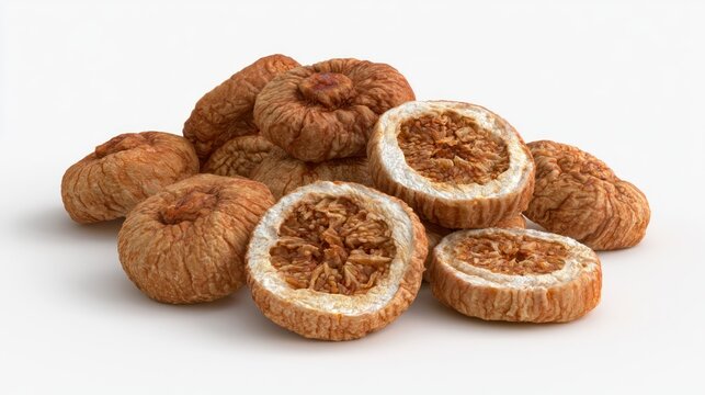 Round flattened dried fig slices on white