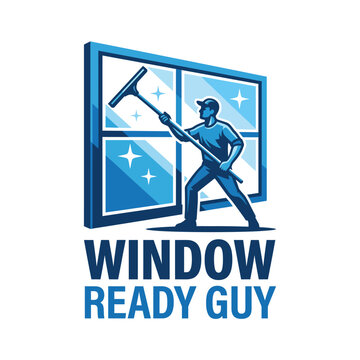 This image features a stylized logo of a window cleaning service, highlighting a cleaner using a squeegee on a sparkling window, conveying quality and reliability.