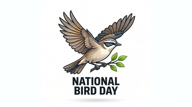 A beautifully illustrated kingfisher perched on a branch with text celebrating national bird day