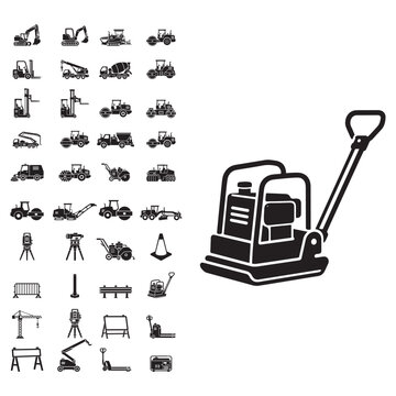 Construction Equipment and Plate Compactor Black Glyph Icon Collection

Premium black glyph icons for road construction and compaction equipment.