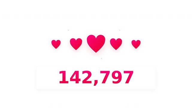 Motion of Heart Icons and Numeric Data Displaying Love and Popularity in Dynamic Video.