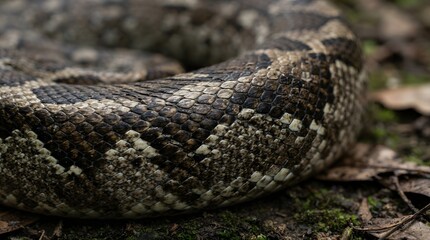 Obraz premium Snake skin texture. Close up of a wild reptile pattern in the forest.
